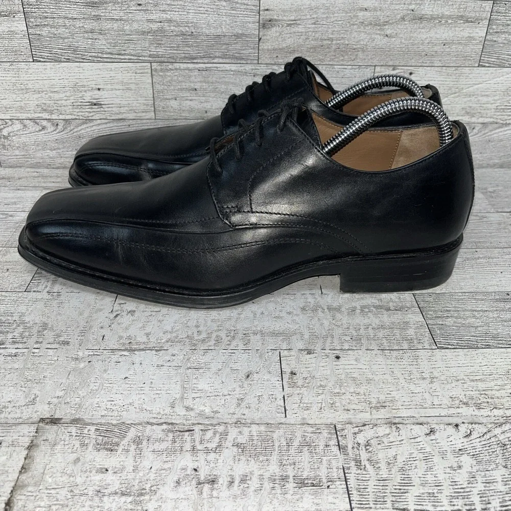 Johnston Murphy Black Leather Harding Panel Bicycle Toe Oxford Shoes Men Sz 9.5M